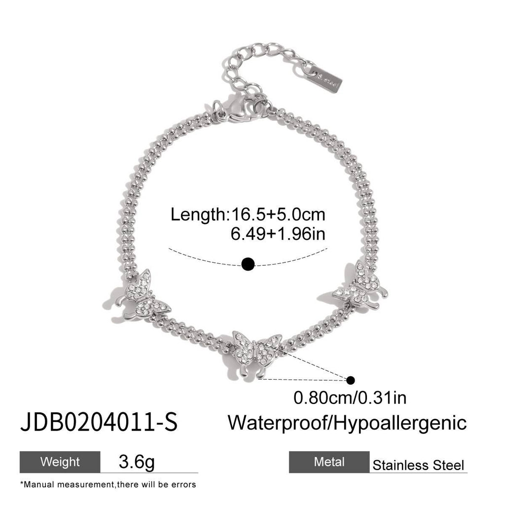 18K Gold Flutter Pave Butterfly Chain Bracelet