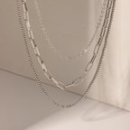 The Essential Stack Silver Paperclip Box Chain Layered Necklace Set