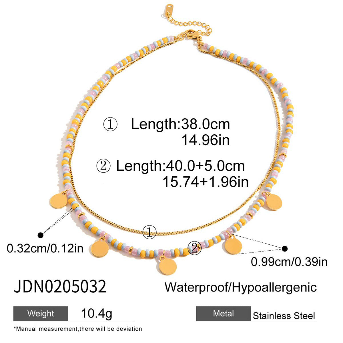 18K Gold Pastel Color Beaded Box Chain Layered Necklace Set