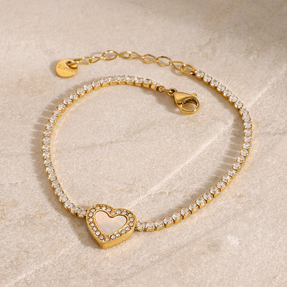 18K Gold Heart Tennis Bracelet