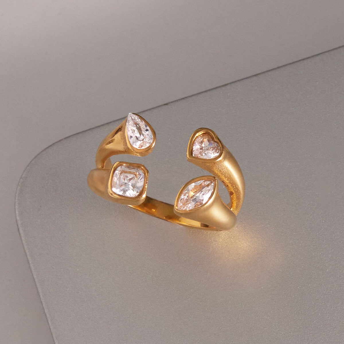 18K Gold Radiant Embrace CZ Statement Cuff Ring