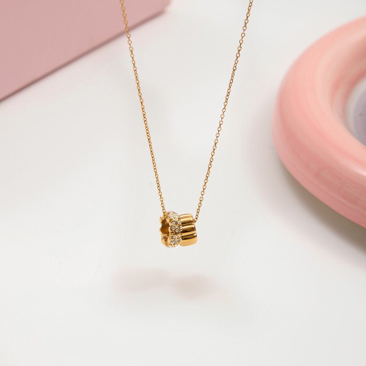 18K Gold Flower Memory Dainty Ring Pendant Necklace