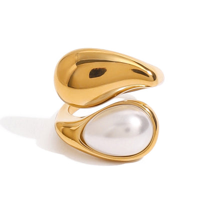 18K Gold Modern Royalty Gemstone Pearl Statement Ring