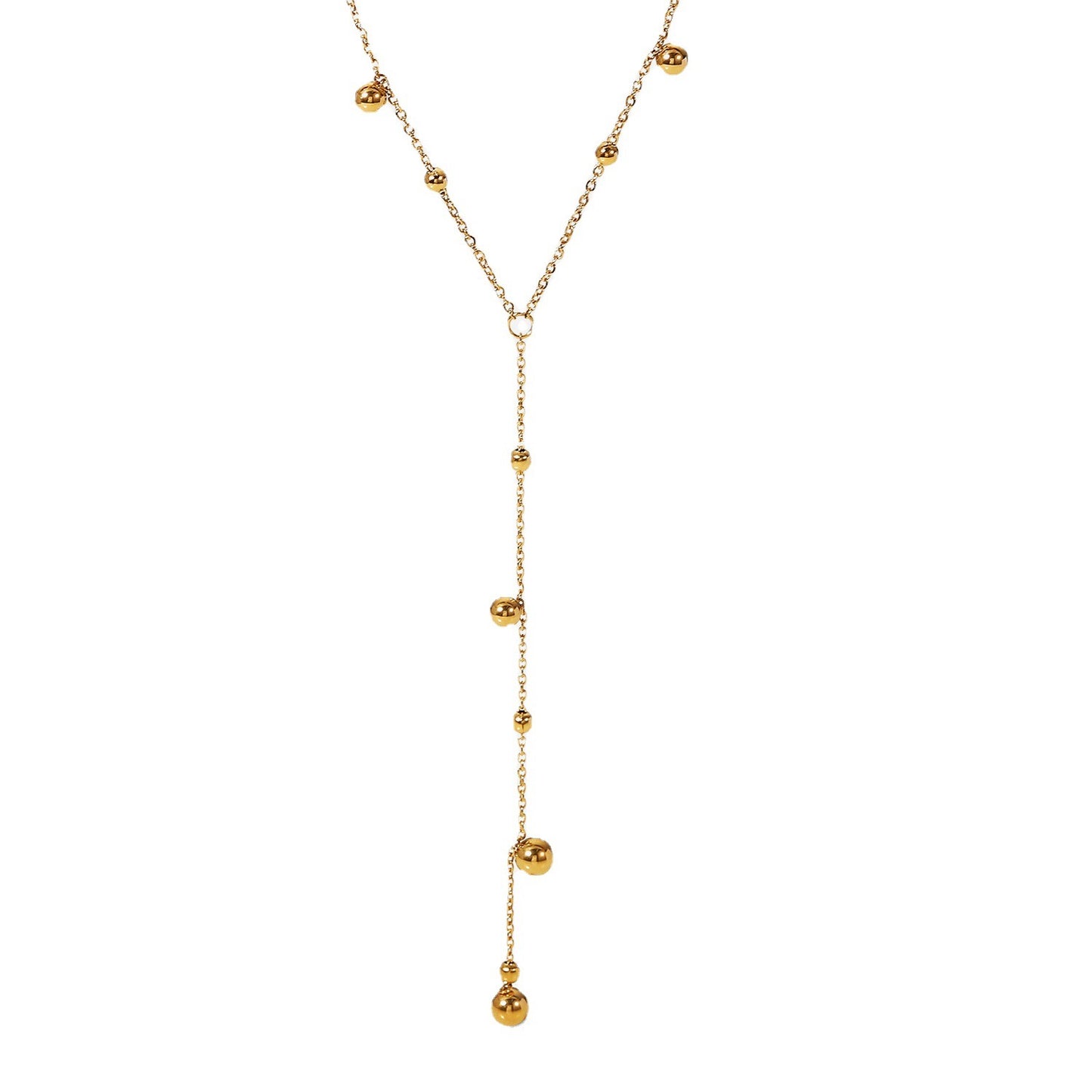 18K Gold Beaded Lariat Necklace