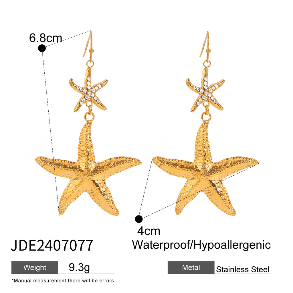 18K Gold Bling Starfish Drop Dangle Statement Earrings