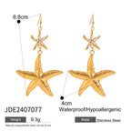 18K Gold Bling Starfish Drop Dangle Statement Earrings