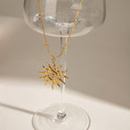 18K Gold Solar Flame Sun Pendant Statement Necklace