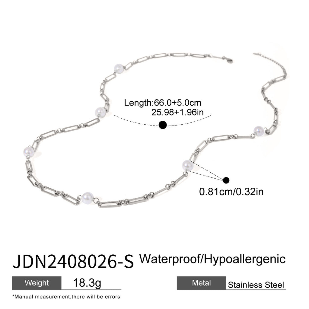 18K Gold Paperclip Chain Pearl Chain Extra Long Necklace