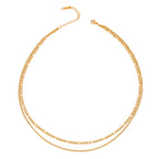 18K Gold Figaro Chain Double Layered Necklace