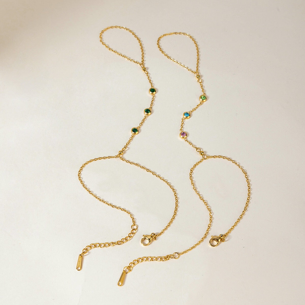 18K Gold Waterproof Color Gem Hand Chain Bracelet