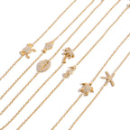 18K Gold Ocean Sparkle Seashell Palm Tree Small Hoop Huggie Earrings with Charm