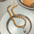 18K Gold Royal Pearl Pendant Dainty Chain Layered Necklace Set