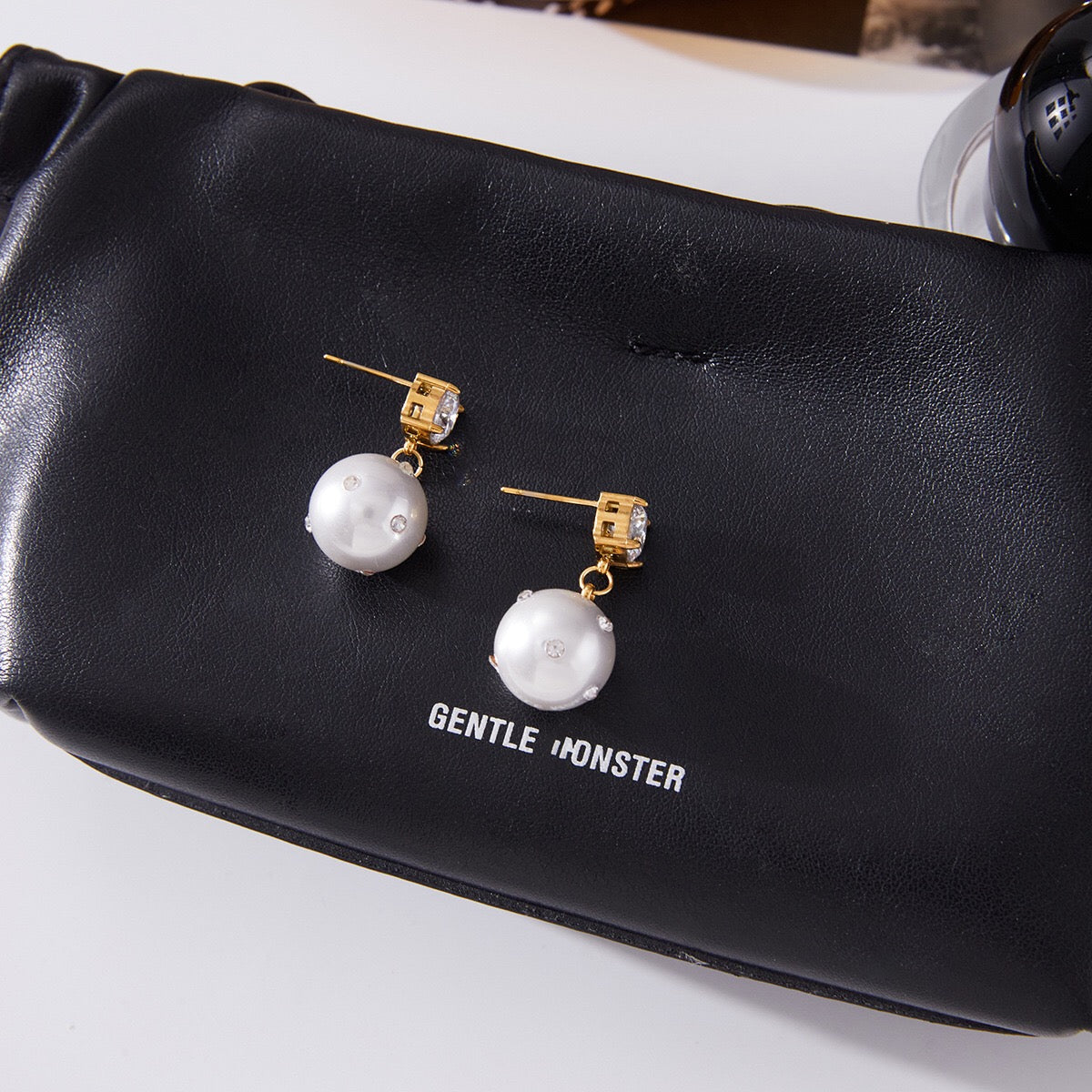 18K Gold Eternal Gleam Pearl Drop CZ Stud Dangle Earrings