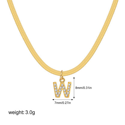 18K Gold Minimalist Glam Herringbone Chain Initial Dainty Necklace