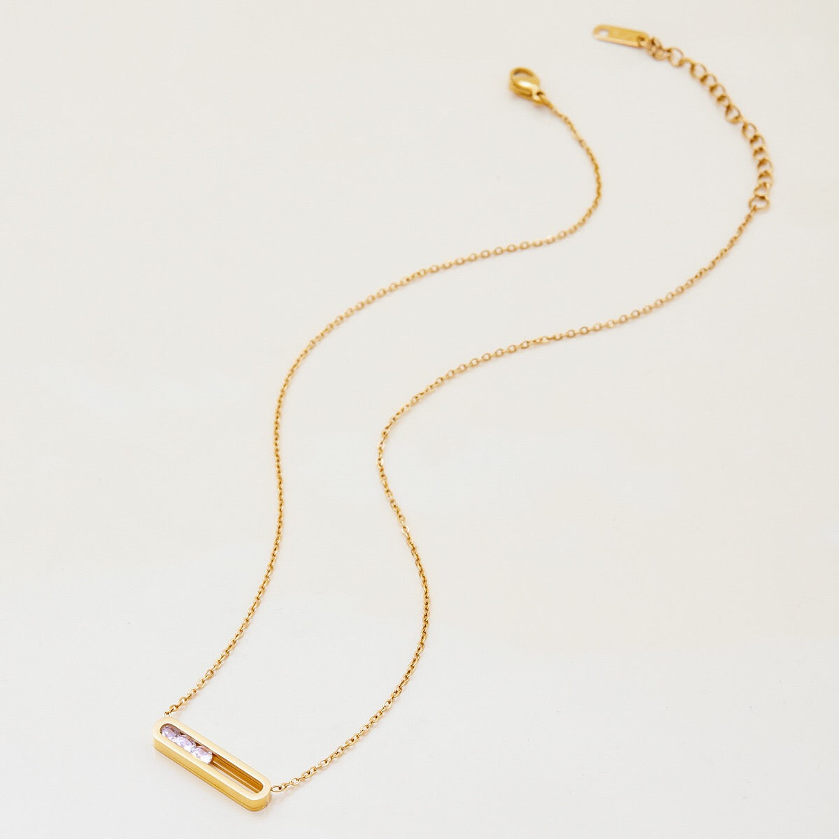 18K Gold Sliding Jewel Pendant Herringbone Snake Chain Layered Necklace Set