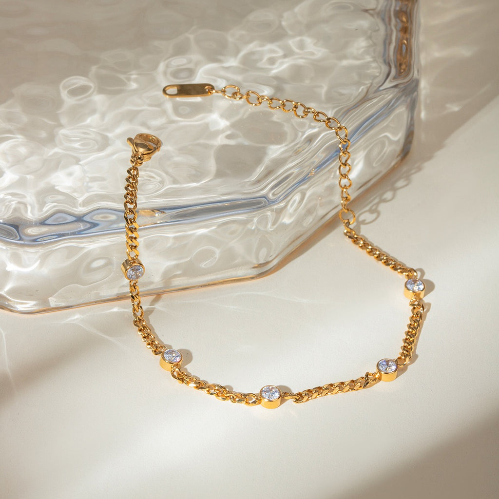 18K Gold Self Made Bezel Cuban Link Dainty Chain Bracelet