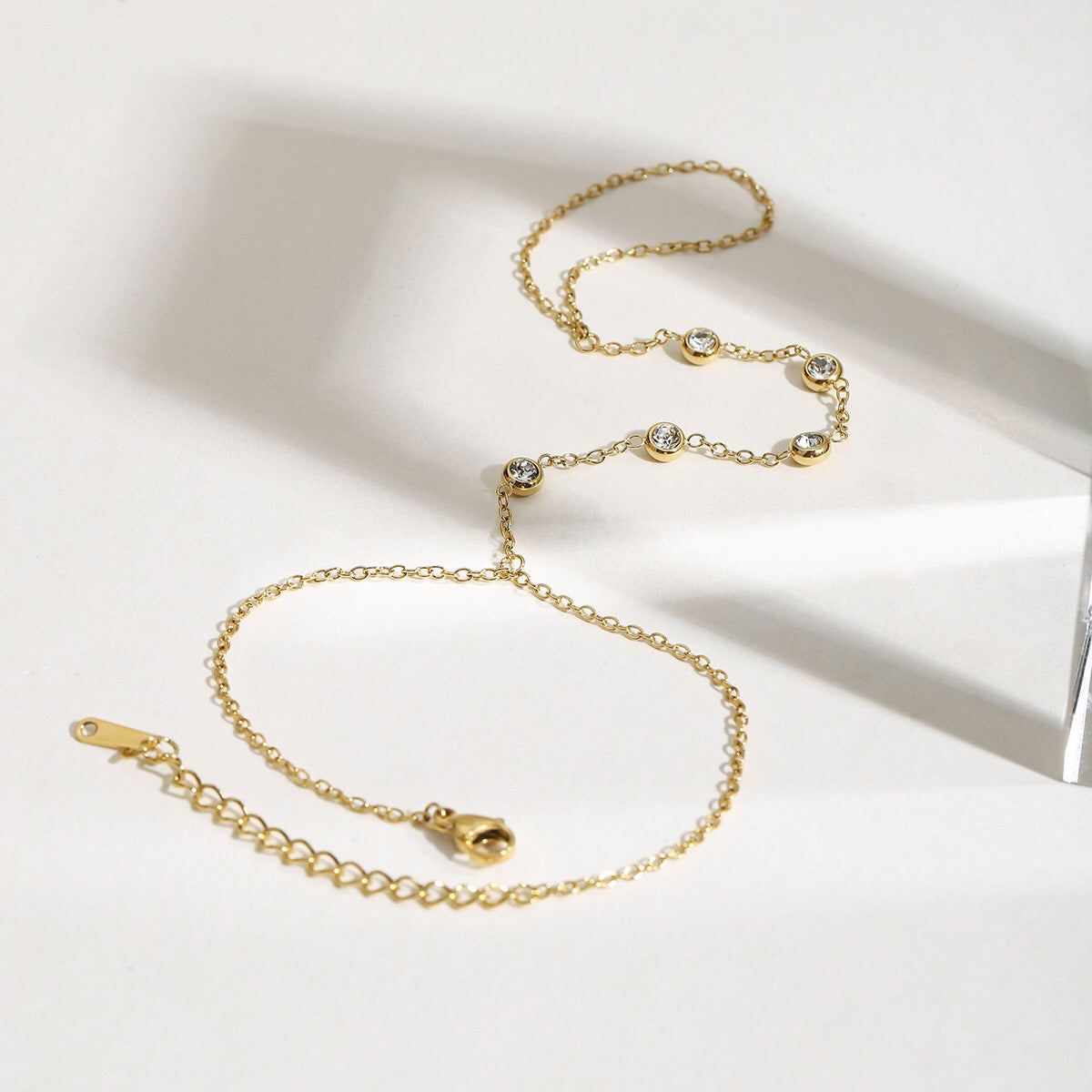 18K Gold Waterproof Bejeweled Hand Chain Bracelet