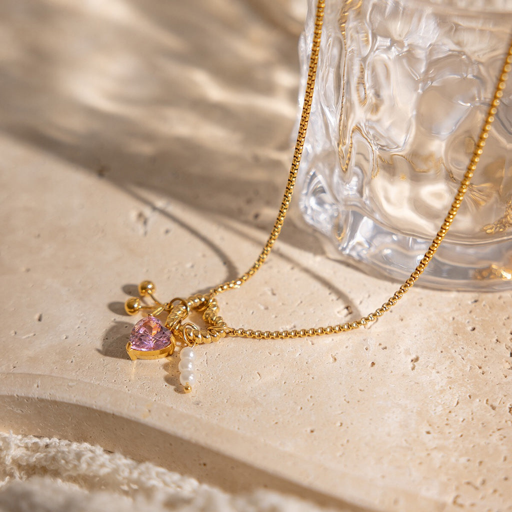 18K Gold Cherry Crush Pink Heart Charm Necklace