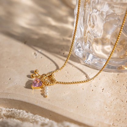 18K Gold Cherry Crush Pink Heart Charm Necklace