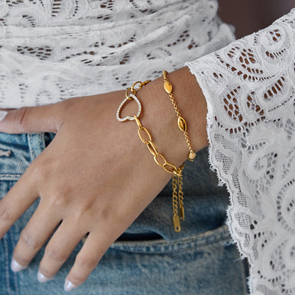 18K Gold Bling Heart Circle Chain Bracelet