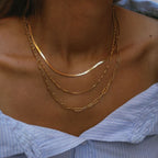 18K Gold Quiet Luxe Paper Clip Herringbone Snake Chain Layered Necklace Set