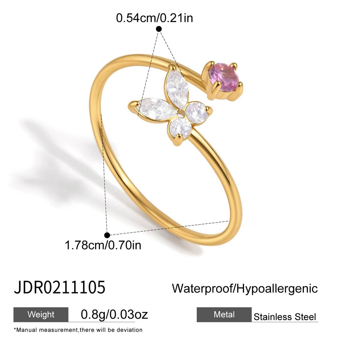 18K Gold Flutter Obsession Pink Butterfly Cuff Ring
