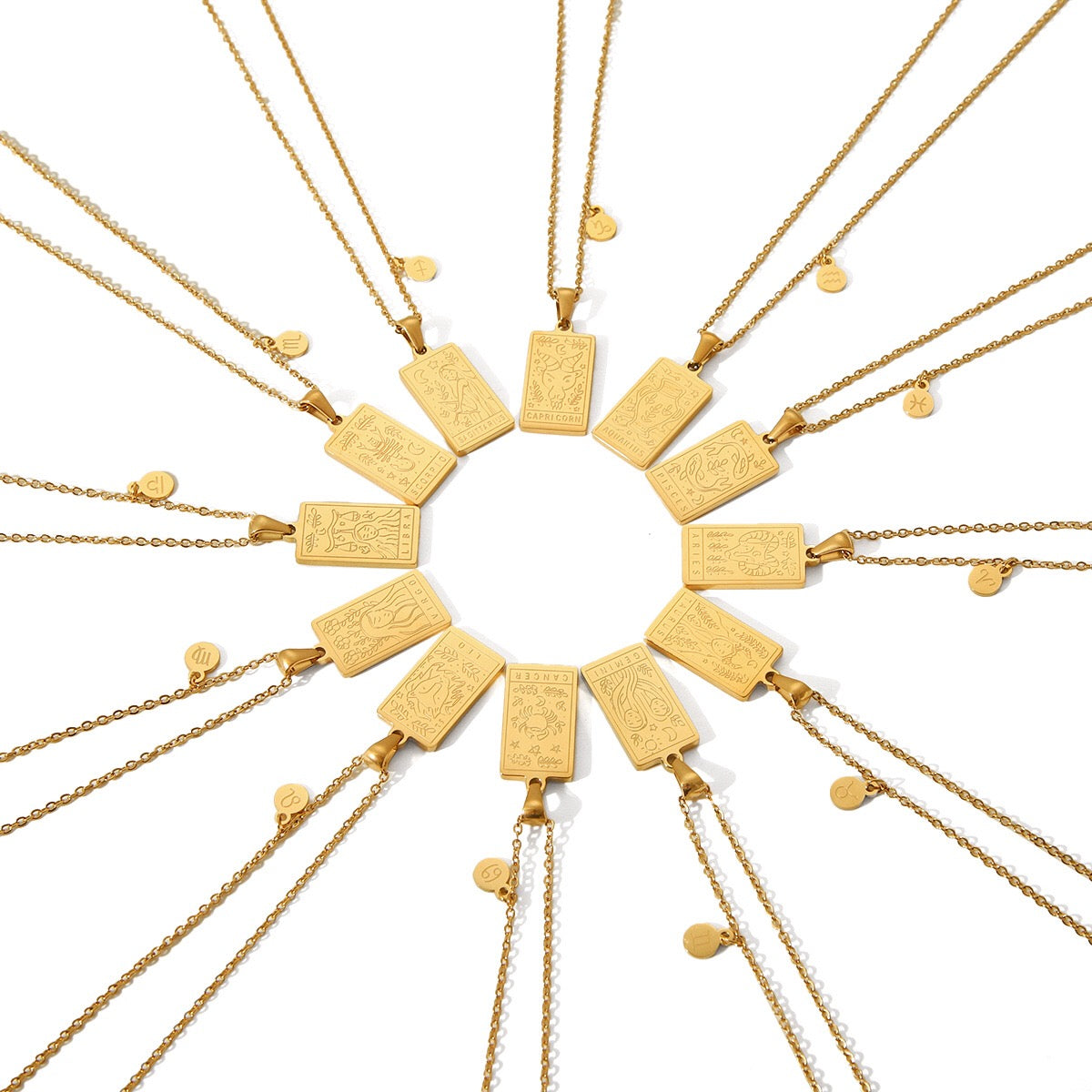 18K Gold Zodiac Plate Pendant Necklace