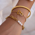 18K Gold Golden Haze Pearl Chain Cuff Bangle Bracelet Stack