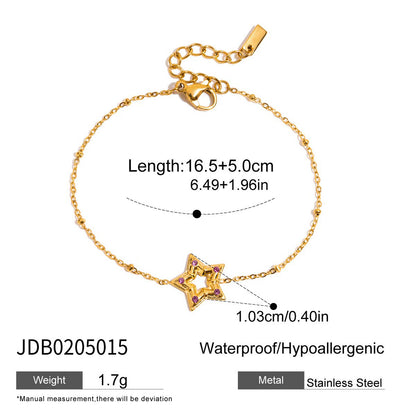 18K Gold Pink Princess Clean Girl Star Bow Heart Dainty Chain Bracelet Stack