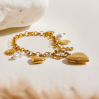 18K Gold Heart Locket Chunky Charm Bracelet