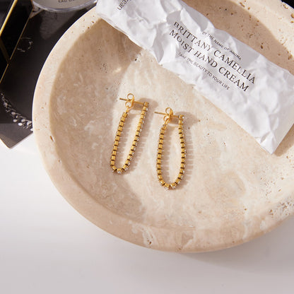 18K Gold Glimmer Dainty Tennis Chain Dangle Drop Earrings