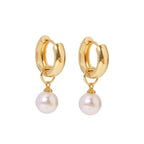 18K Gold Pearl Small Hoop Huggie Earrings