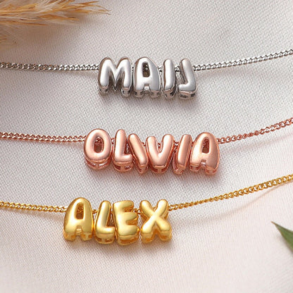 18K Gold and Silver Icon Bubble Letter Initial Custom Name Necklace