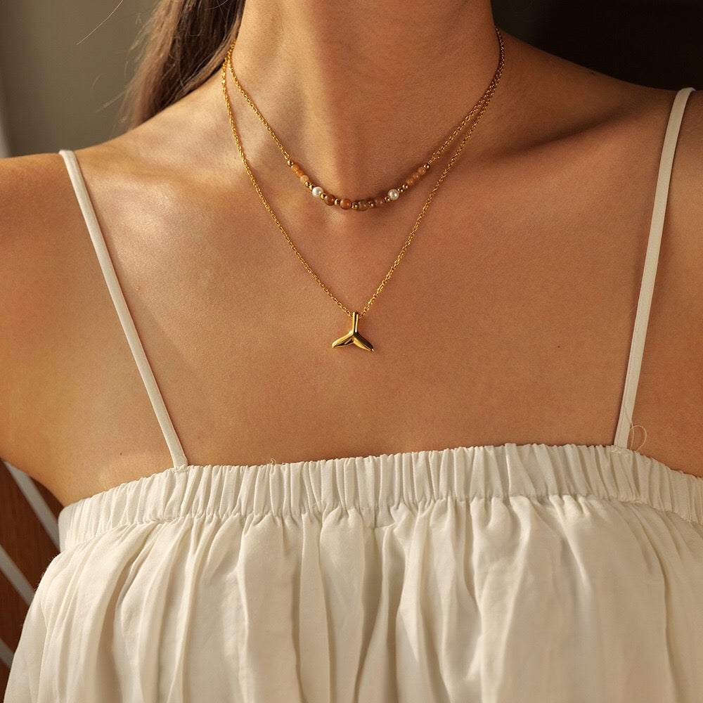 18K Gold Whale Tail Layered Necklace