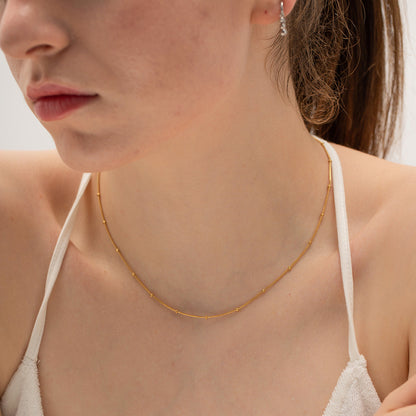 18K Gold Delicate Beaded Chain Choker Necklace