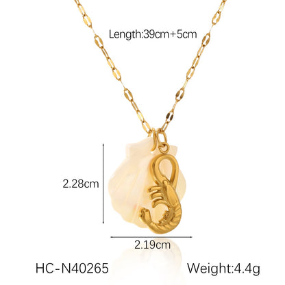 18K Gold Mother of Pearl Seashell Ocean Charm Pendant Necklace