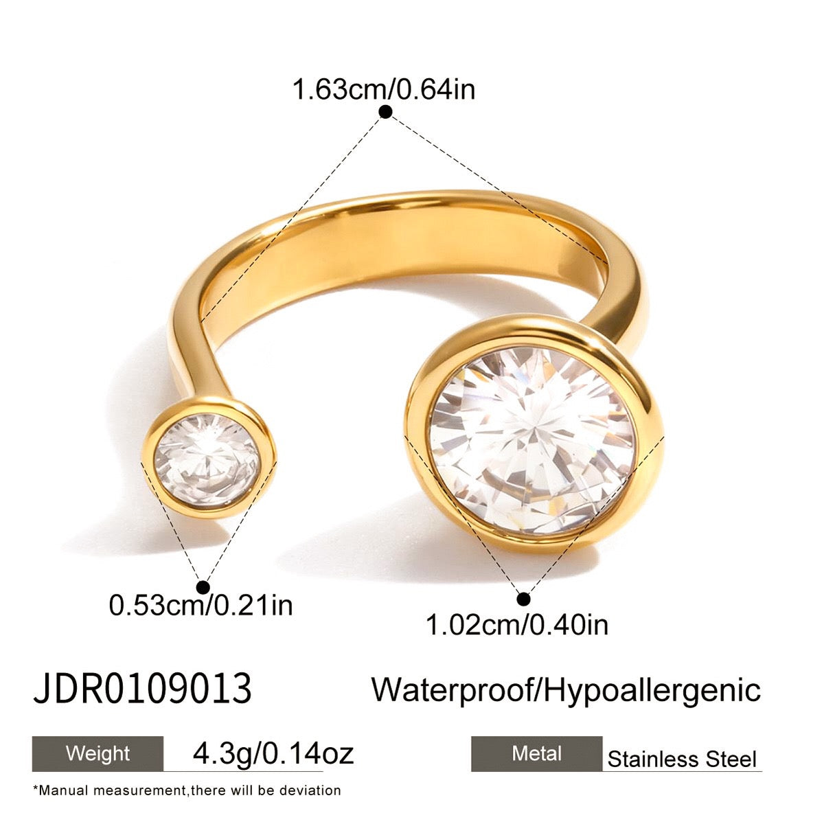 18K Gold Radiant Bezel Cocktail Statement Cuff Ring