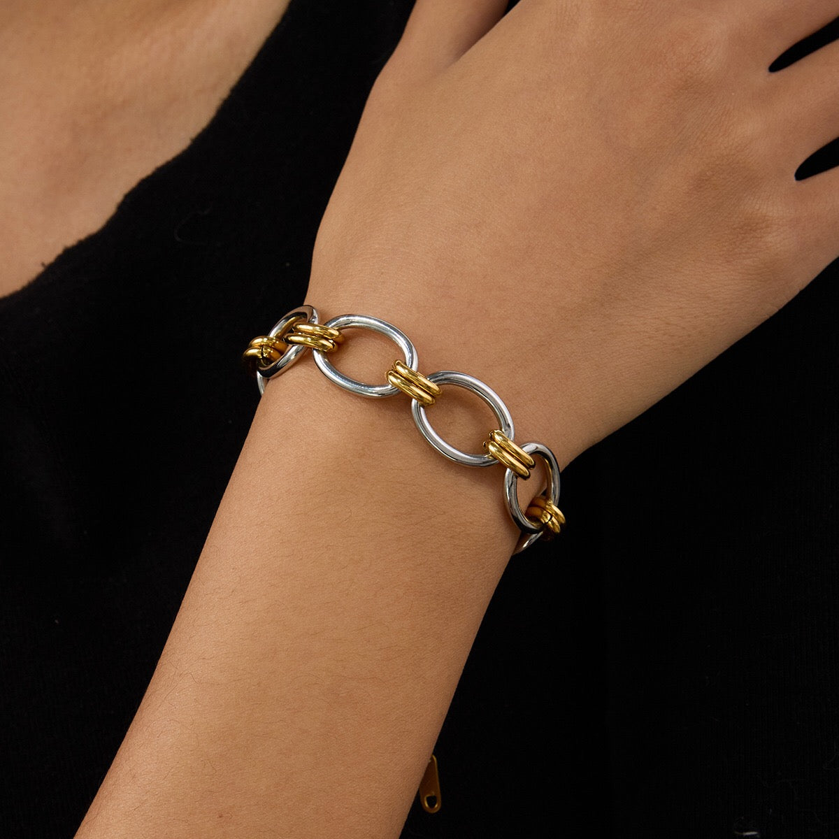 18K Gold and Silver Two Tone Duality Chain Bracelet Stack
