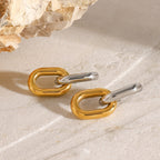 18K Gold and Silver Two Tone Knockout Hoop Dangle Earrings