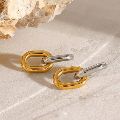 18K Gold and Silver Two Tone Knockout Hoop Dangle Earrings