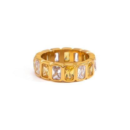 18K Gold Aura Color Gem Eternity Tennis Ring