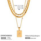 18K Gold Starburst Pendant Herringbong Snake Rope Chain Layered Necklace
