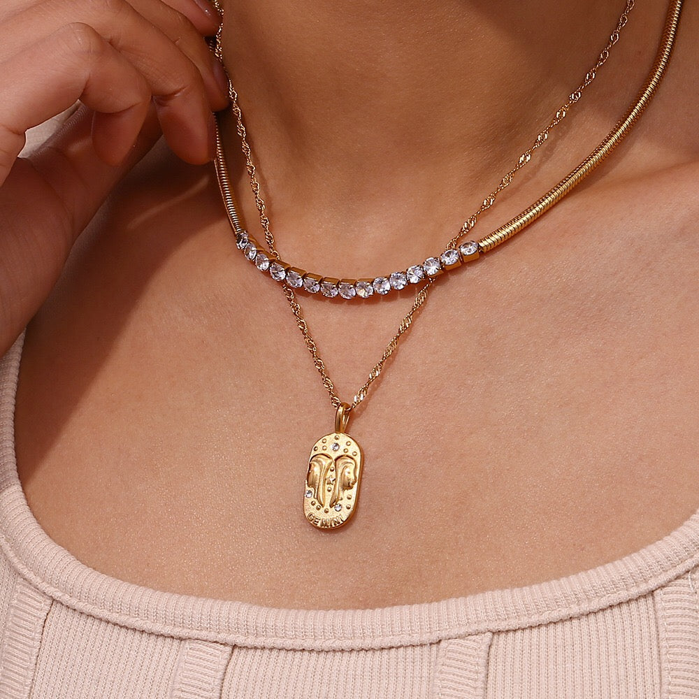 18K Gold Starry Zodiac Pendant Necklace