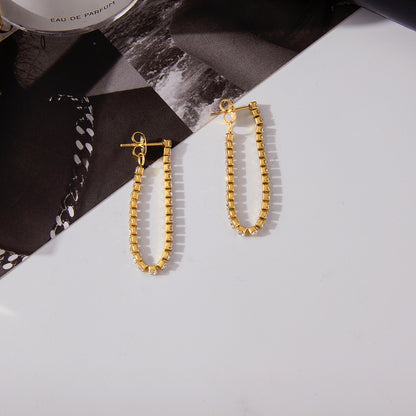 18K Gold Glimmer Dainty Tennis Chain Dangle Drop Earrings