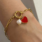 18K Gold Heart Chain Charm Bracelet