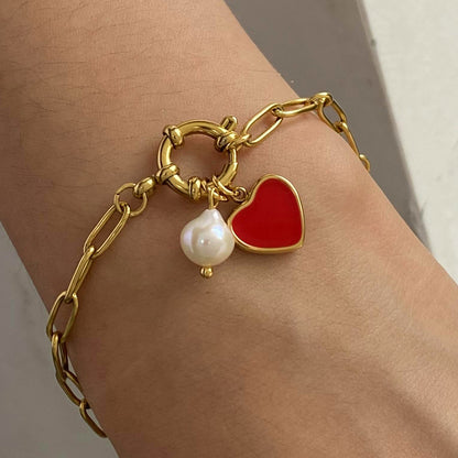 Heart Chain Charm Gold Bracelet