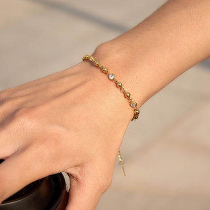18K Gold Starry Light Dainty Bezel Beaded Chain Bracelet