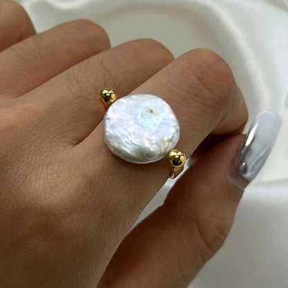 18K Gold Rotating Baroque Pearl Statement Ring