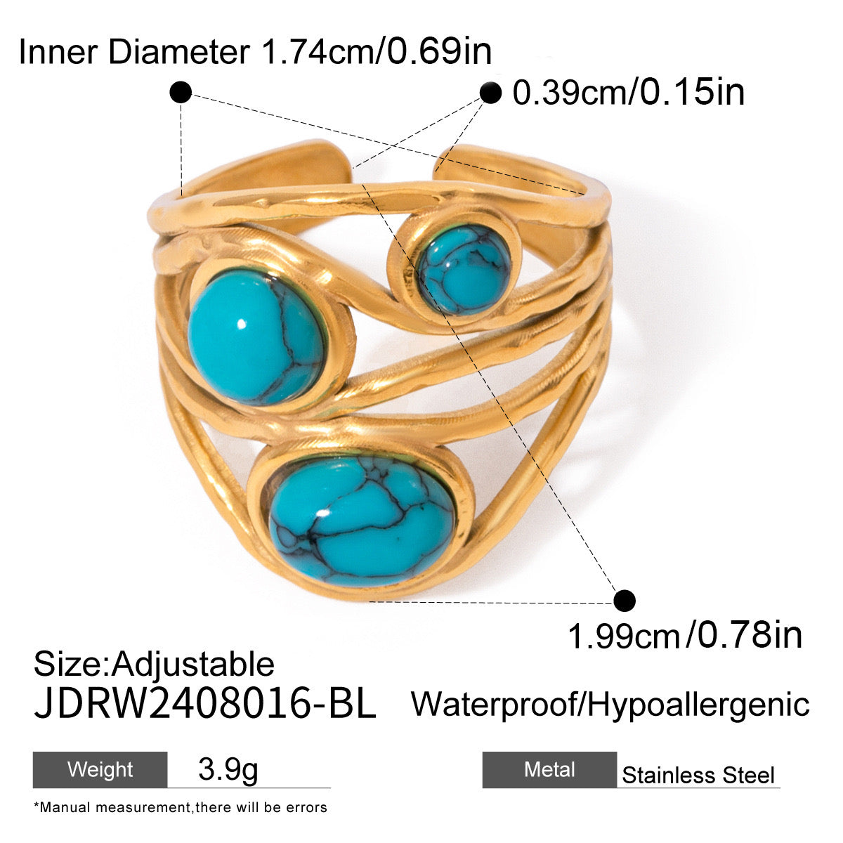 18K Gold Bold Gemstone Statement Ring