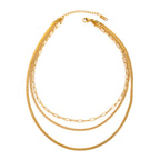 18K Gold Herringbone Snake Chain Paperclip Layered Necklace Set